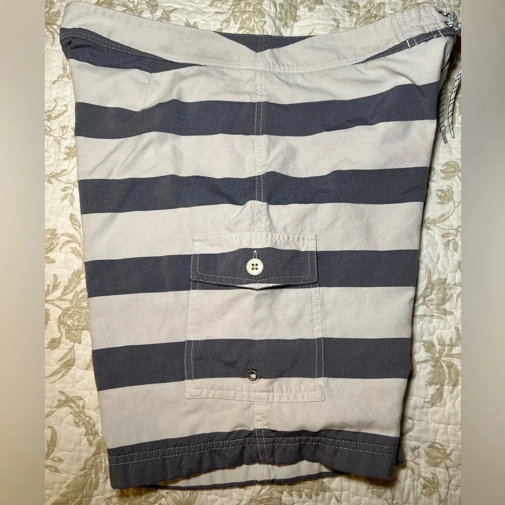 J Crew rugby strip swimsuit bathing suit board shorts size 35 Classic Preppy